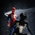 dynamic superhero cosplay in the rain